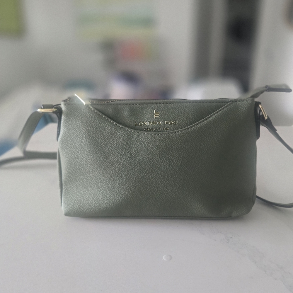 London Fog Olive Crossbody Bag with Gold Hardware
